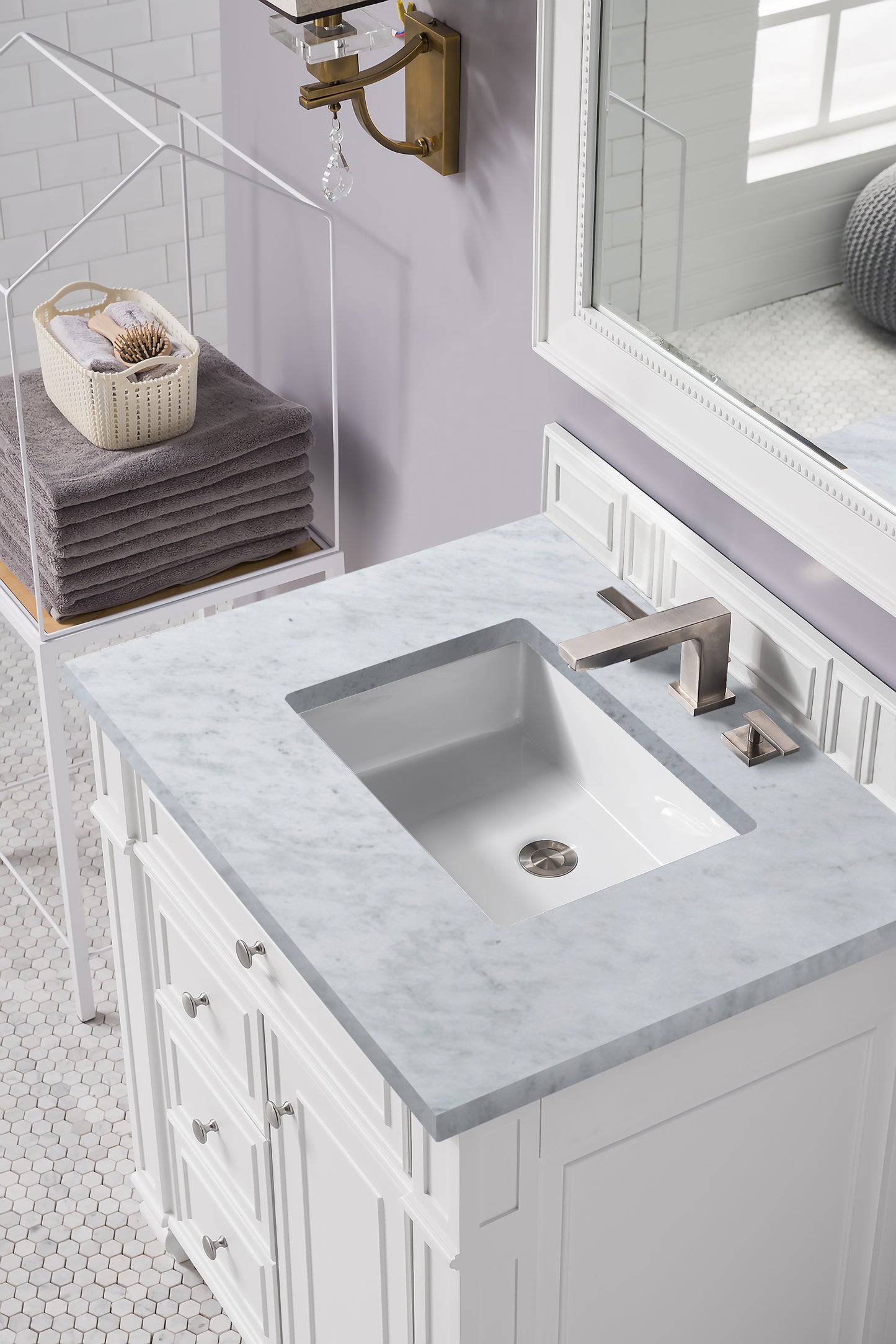 Bristol 30" Single Vanity, Bright White w/ 3 CM Carrara Marble Top