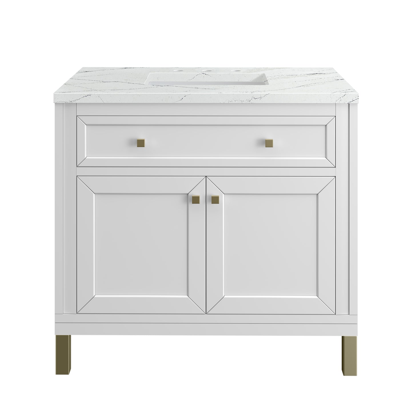 Chicago 36" Single Vanity, Glossy White w/ 3 CM Ethereal Noctis Top