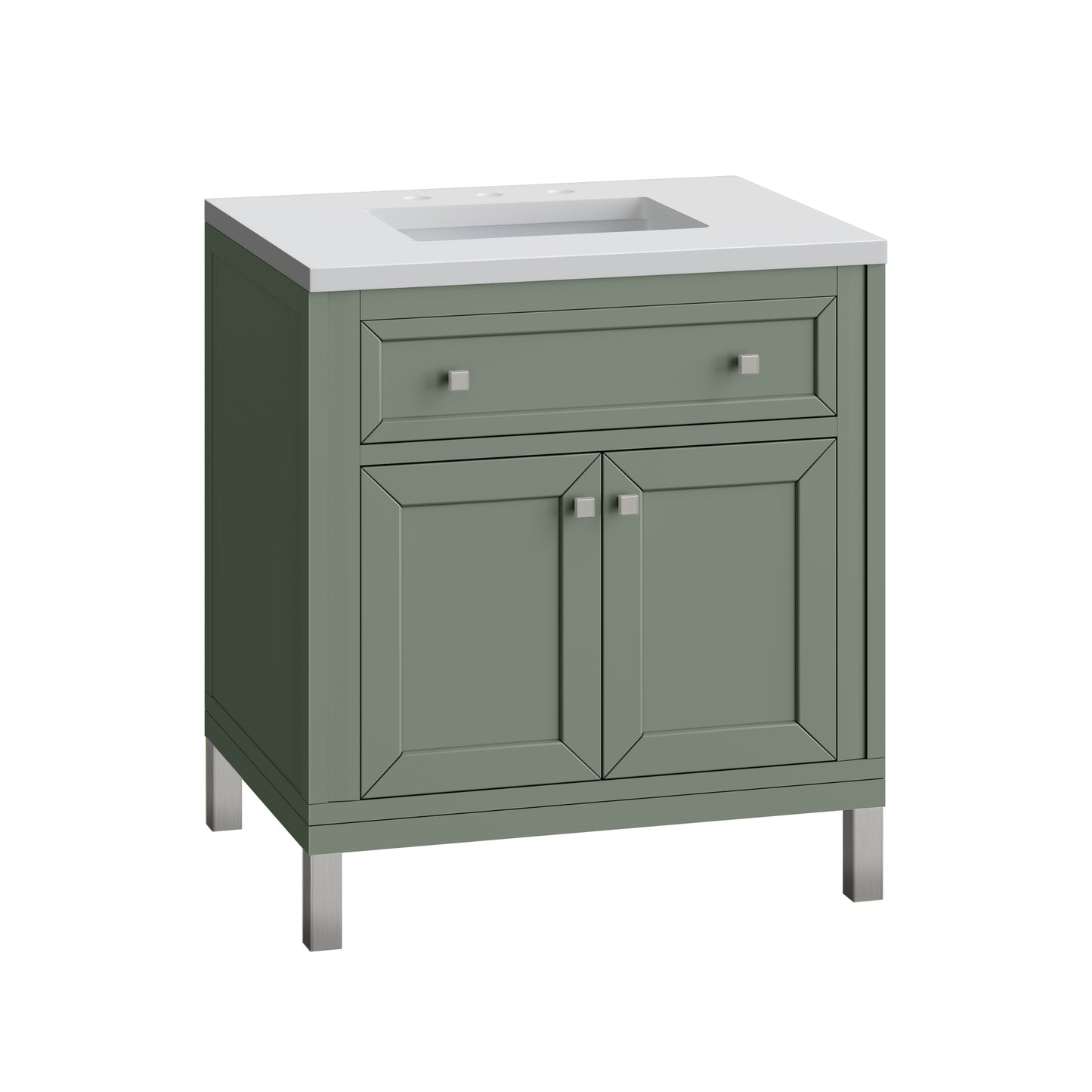 Chicago 30" Single Vanity, Smokey Celadon w/ 3 CM White Zeus Top