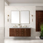 Amberly 60" Double Vanity, Mid-Century Walnut w/ 3 CM Eternal Jasmine Pearl Top