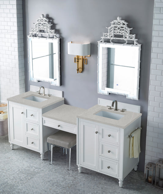 Copper Cove Encore 86" Double Vanity Set, Bright White w/ 3 CM Eternal Serena Quartz Top