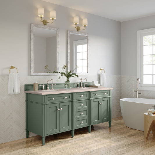 Brittany 72" Double Vanity, Smokey Celadon w/ 3 CM Eternal Marfil Top